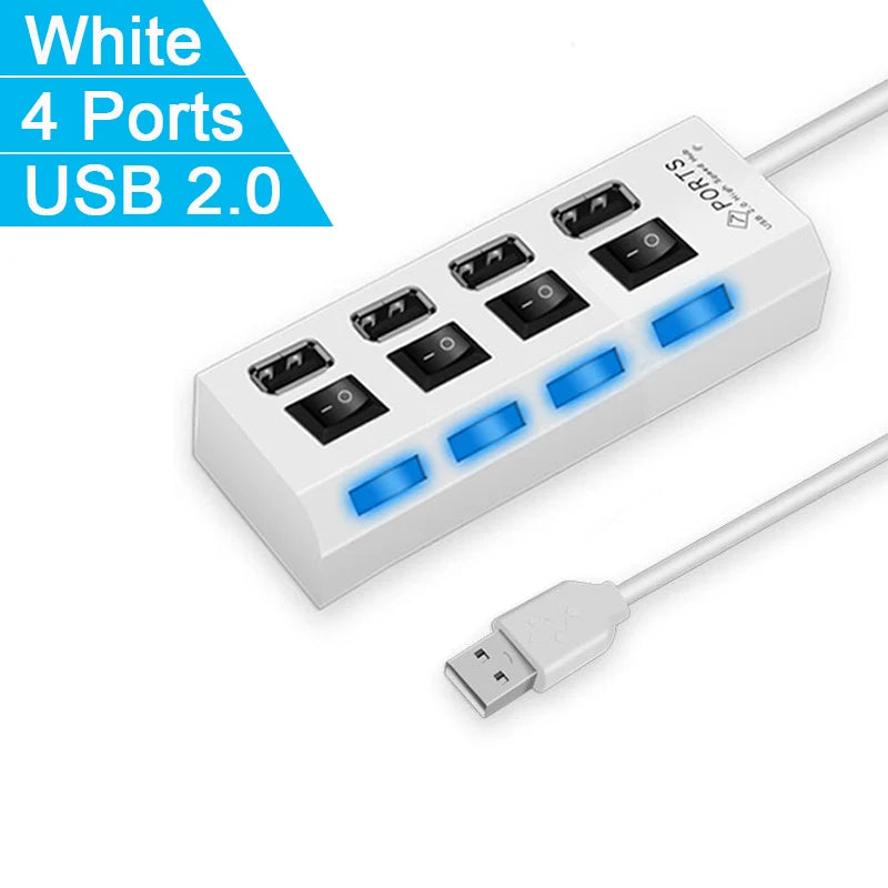 Adaptador expansor USB HUB 2,0 de alta velocidad, 4/7 puertos, divisor Multi USB, extensor múltiple con interruptor de lámpara LED para PC y portátil