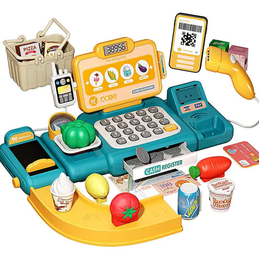 Caja registradora de supermercado, juguetes para compras, reconocimiento inteligente, juego de simulación con escáner, micrófono, juguete de tarjeta de crédito