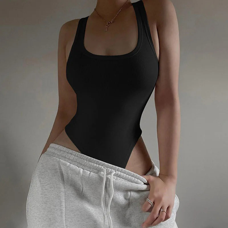 Body de punto sin mangas para mujer, Tops sexys ajustados con hombros descubiertos, corpiño informal de calle para discoteca