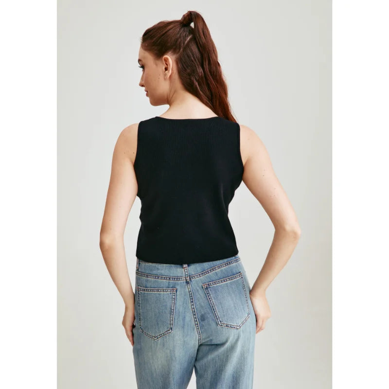 Chaleco acanalado listo para oficina otoño 2025, camiseta sin mangas de punto antipilling para capas de blazer/chique de barco/no básicos aptos para viajes
