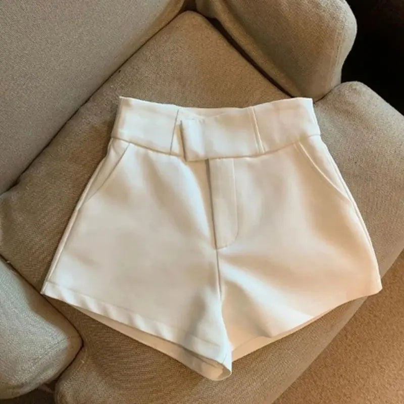 Pantalones cortos Mooyufon para mujer, pantalones cortos negros, pantalones cortos elegantes Harajuku de cintura alta, pantalones rectos informales ajustados para chica, pantalones sexis