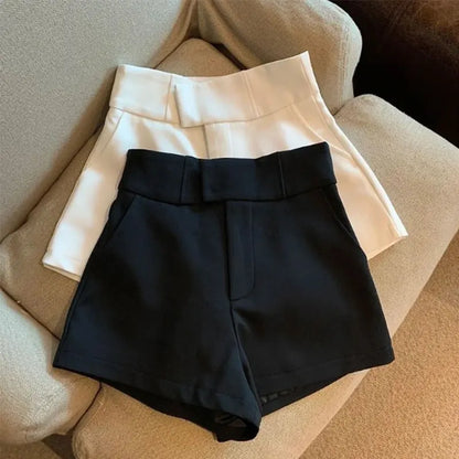 Pantalones cortos Mooyufon para mujer, pantalones cortos negros, pantalones cortos elegantes Harajuku de cintura alta, pantalones rectos informales ajustados para chica, pantalones sexis