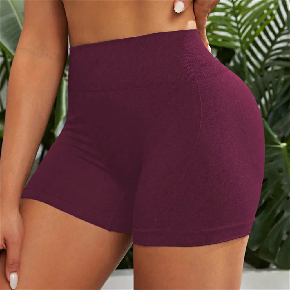 Pantalones cortos deportivos de cintura alta para mujer, pantalones cortos de Yoga transpirables de secado Qyuick de alto estiramiento, medias atléticas